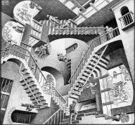Relativitet, Litografi af M.C. Escher 1953