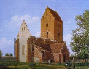 The restauration of The Church of Our Lady, painting by Jakob Kornerup ca. 1870's