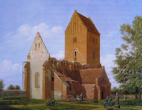 The restauration of The Church of Our Lady, painting by Jakob Kornerup ca. 1870's. The church is all that remains of the medieval nunnery.